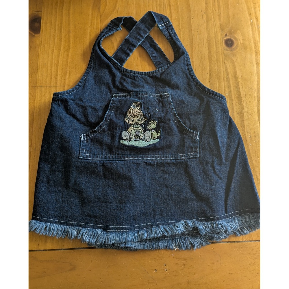 Precious‎ Moments Vintage 2002 Denim Overall Dress 18M Dark Wash Frayed Hem Bib - Picture 3 of 7